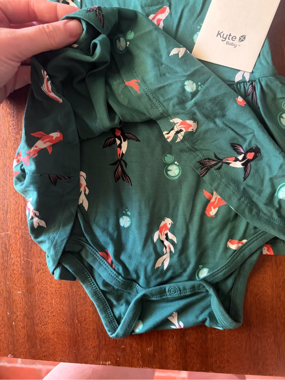 Kyte BABY Green Koi Print Ruffle Bodysuit - Picture 3 of 3